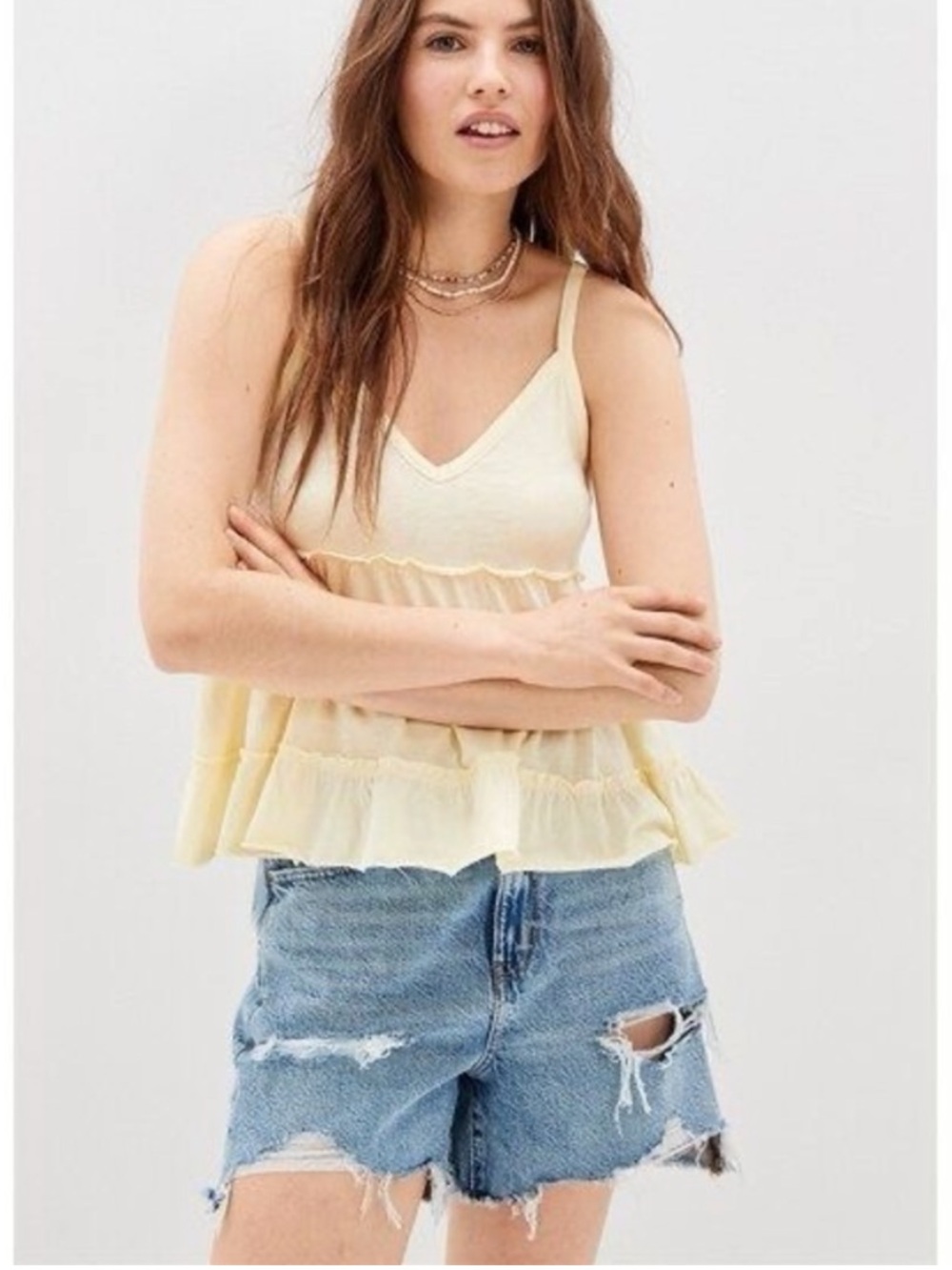 American Eagle Size Small Yellow Peplum Tank Top